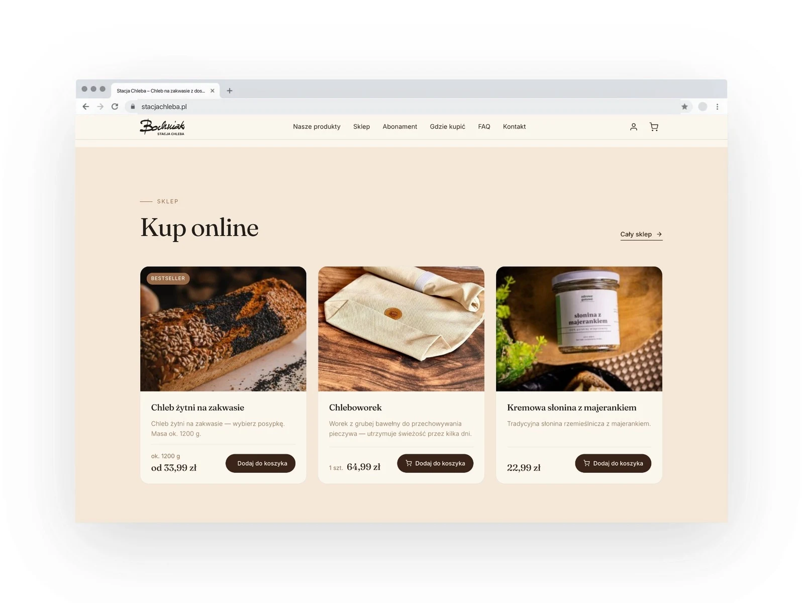 stacjachleba.pl — projekt strony internetowej, mockup przegladarka