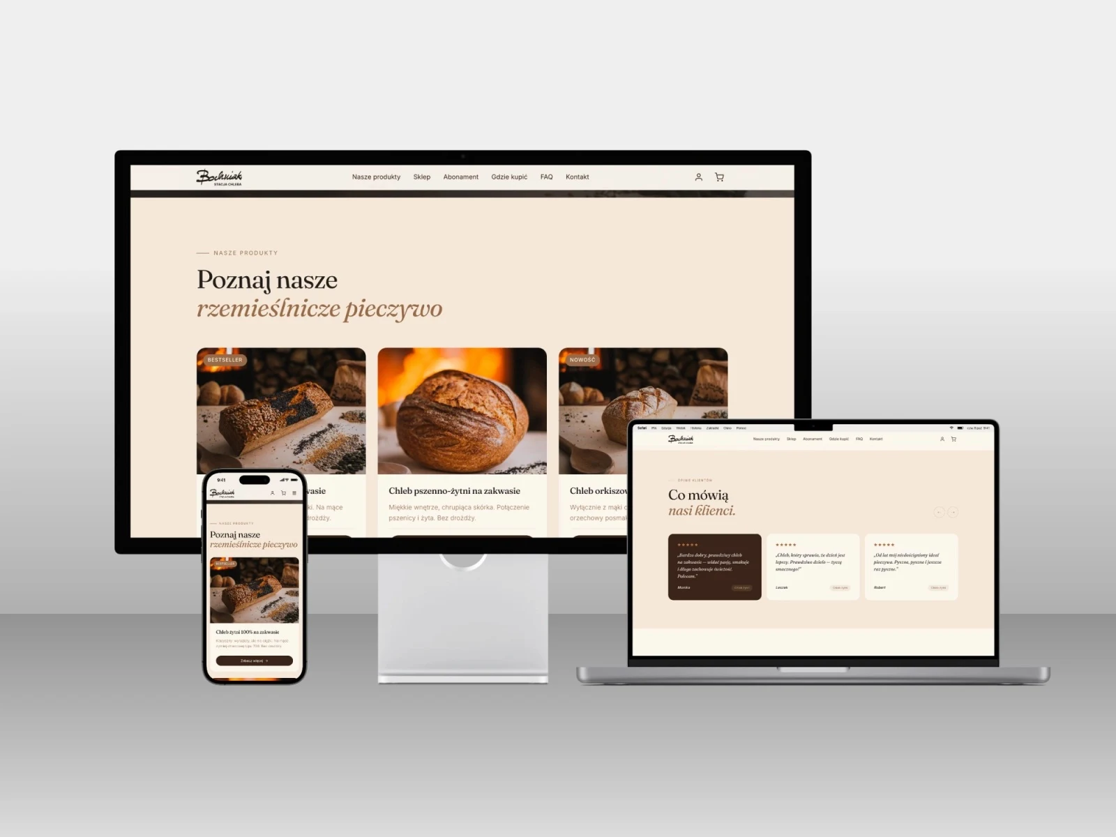 stacjachleba.pl — projekt strony internetowej, mockup zestaw imac macbook iphone