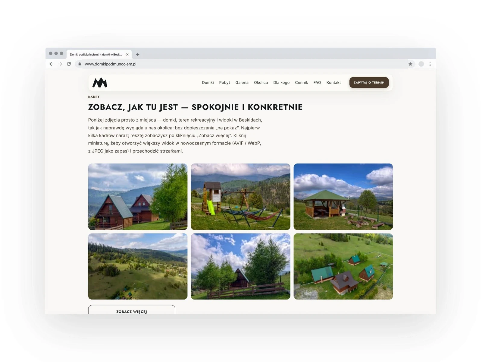 domkipodmuncolem.pl — projekt strony internetowej, mockup przegladarka