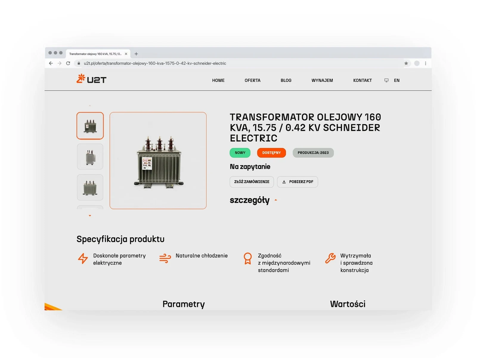 u2t.pl — karta produktu — transformator olejowy 160 kVA Schneider Electric