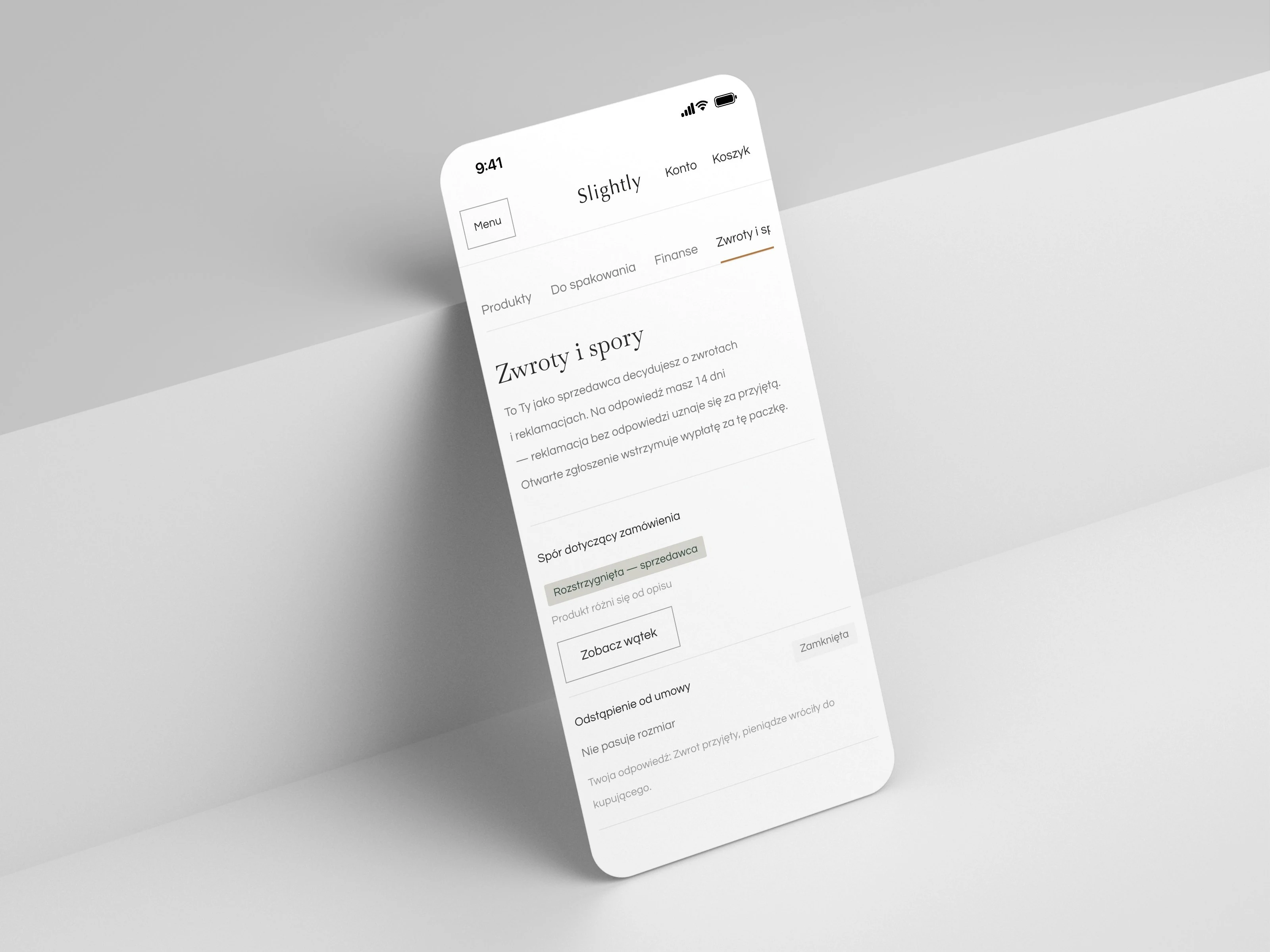 The Slightly creator panel on an iPhone: the “Returns and cases” tab with a buyer case