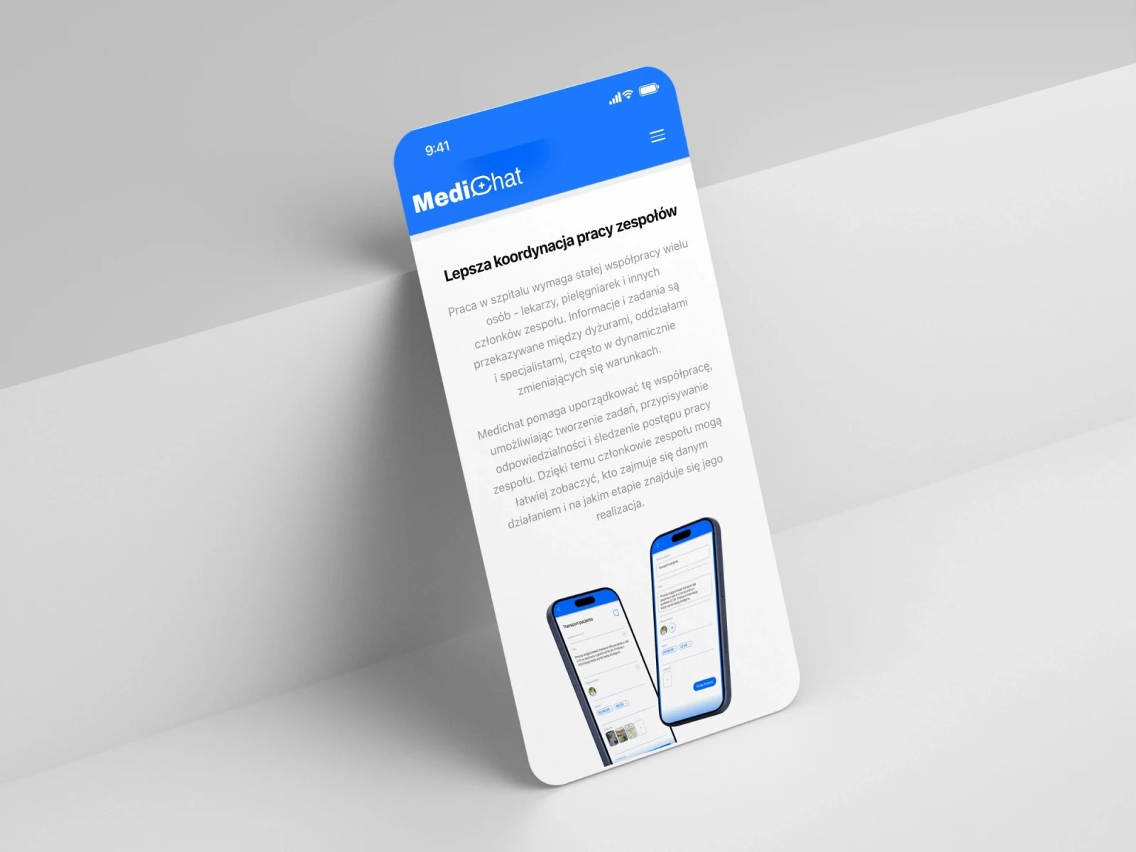 medichat.com.pl — projekt strony internetowej, mockup telefon scena schodek