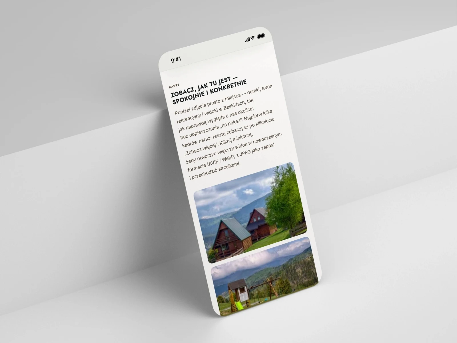 domkipodmuncolem.pl — projekt strony internetowej, mockup telefon scena schodek