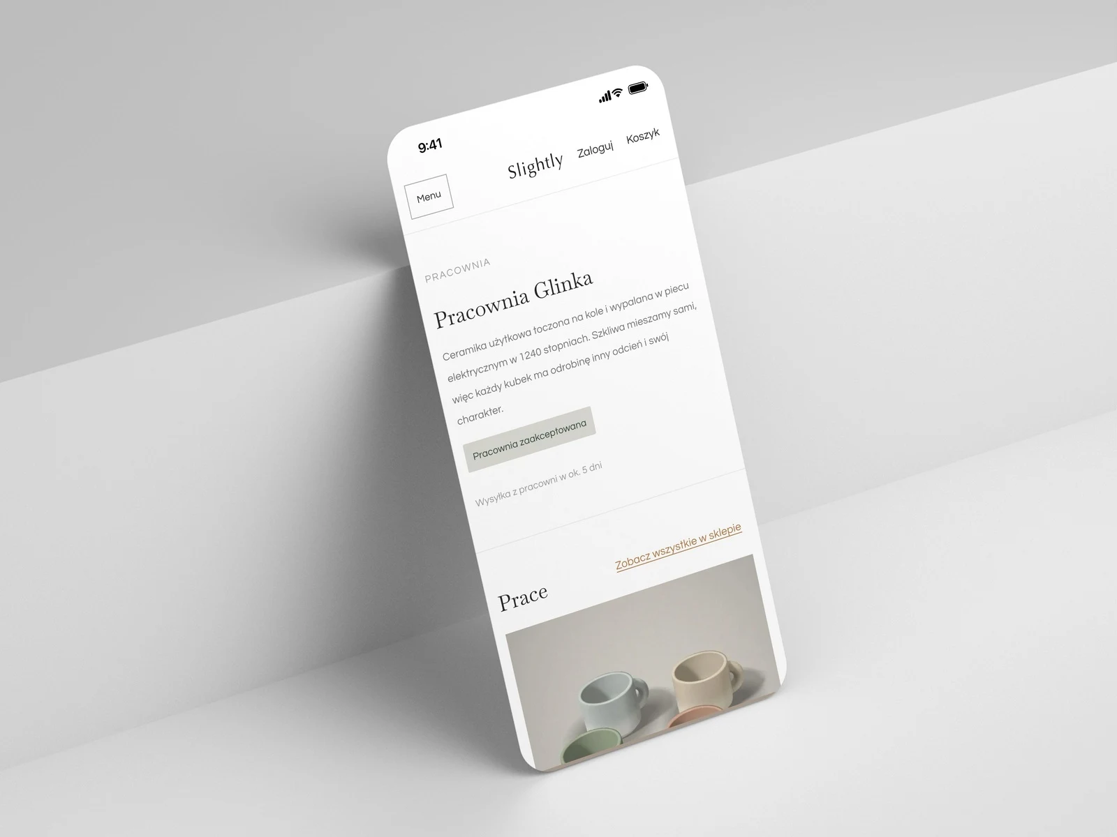 Strona pracowni Slightly na iPhonie: opis twórcy i pierwsze prace