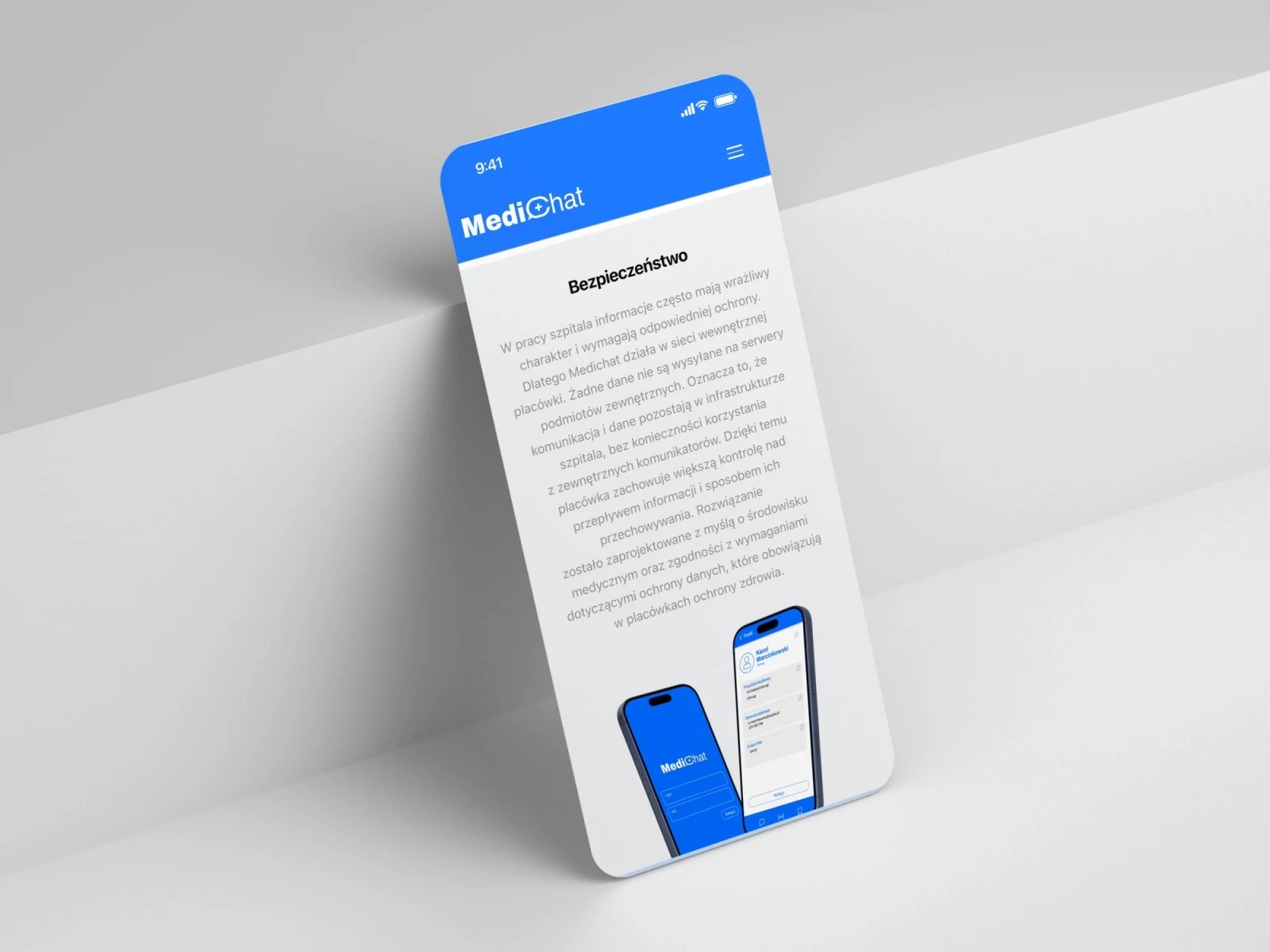 medichat.com.pl — projekt strony internetowej, mockup telefon scena schodek