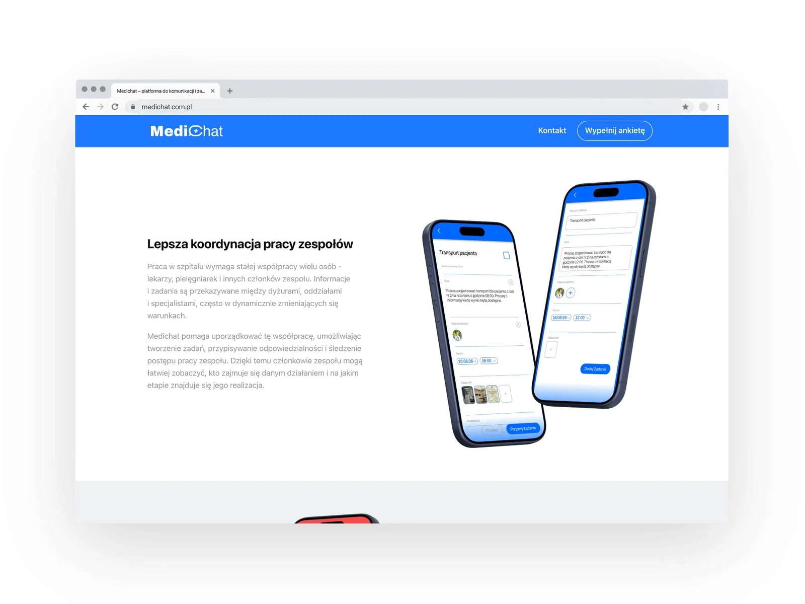 medichat.com.pl — projekt strony internetowej, mockup przegladarka