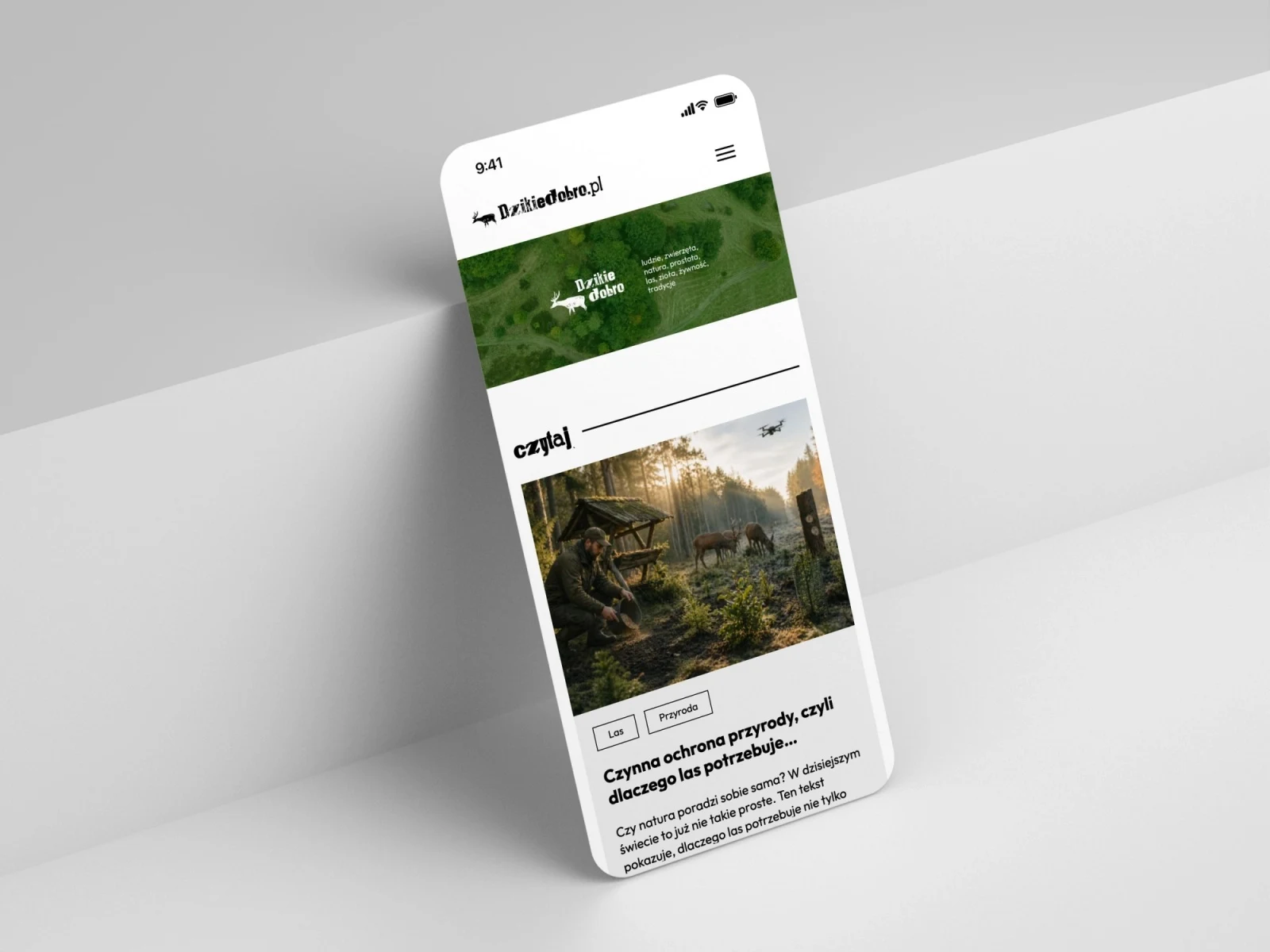 dzikiedobro.pl — projekt strony internetowej, mockup telefon scena schodek