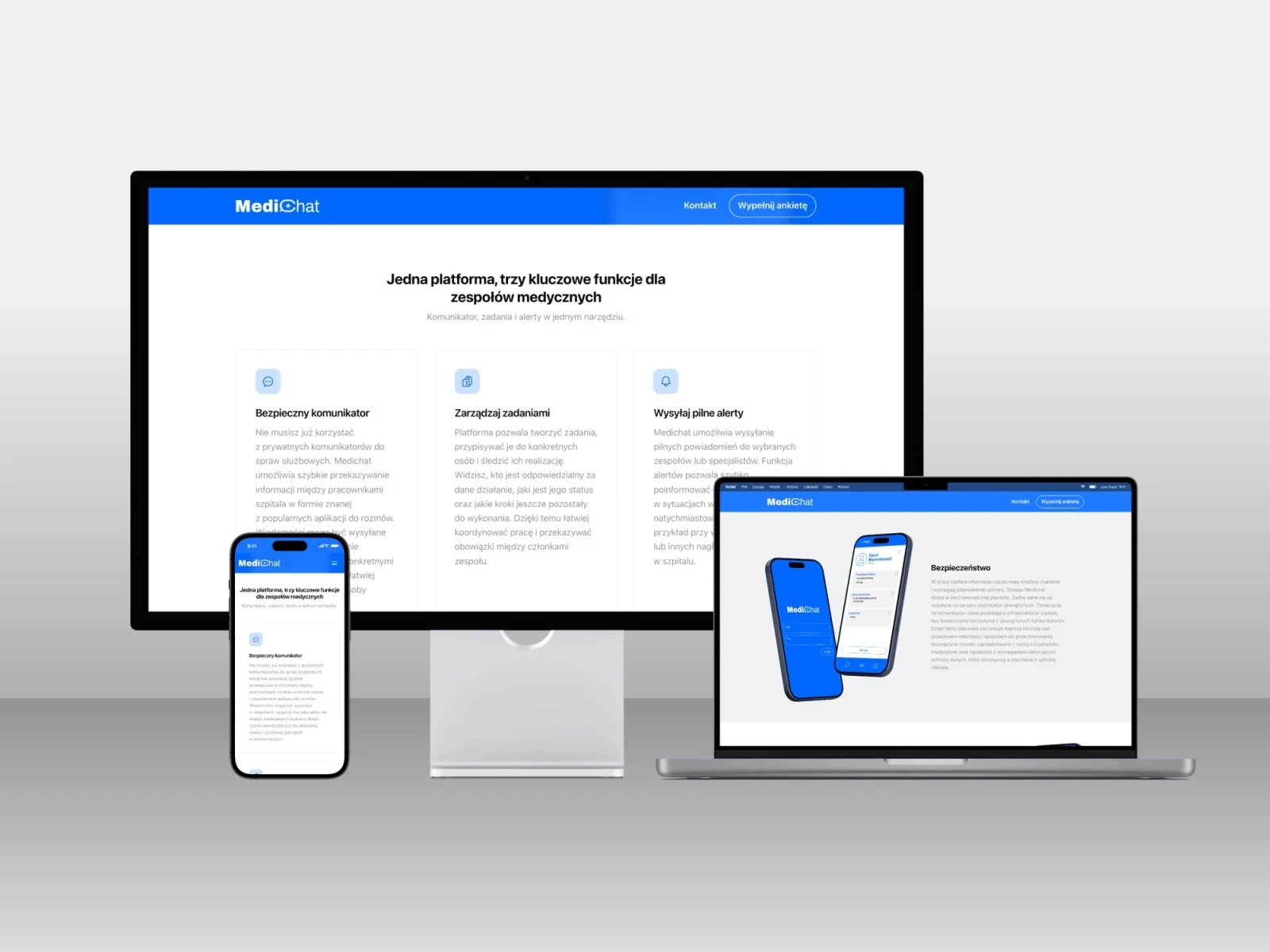 medichat.com.pl — projekt strony internetowej, mockup zestaw imac macbook iphone