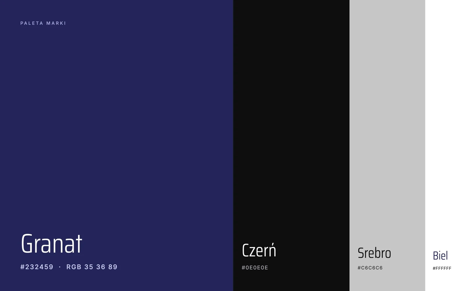Kacper Sidło — la palette dei colori del marchio: blu notte, nero, argento e bianco