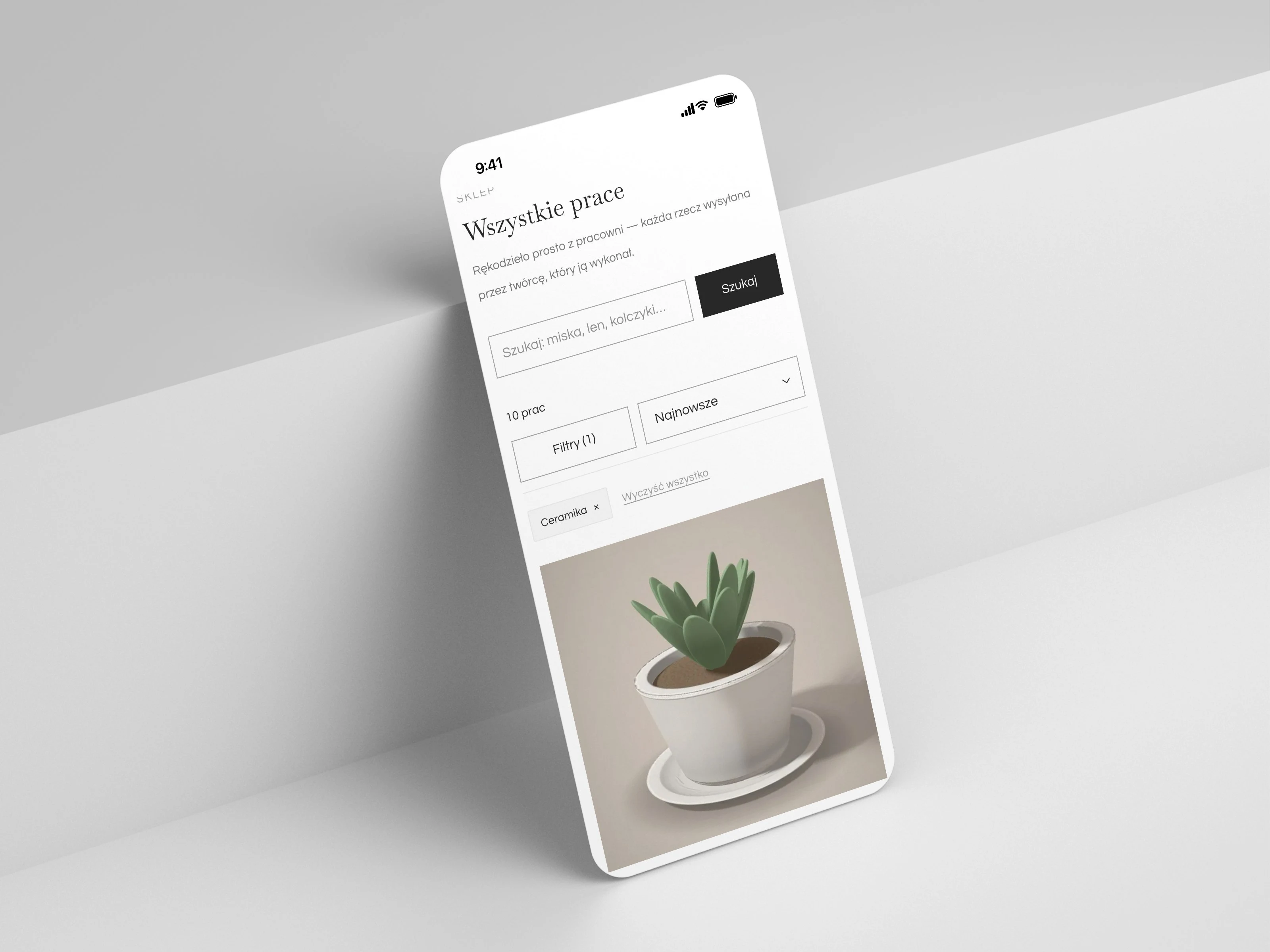 The Slightly catalogue on an iPhone: the Ceramics category with search, filters and sorting