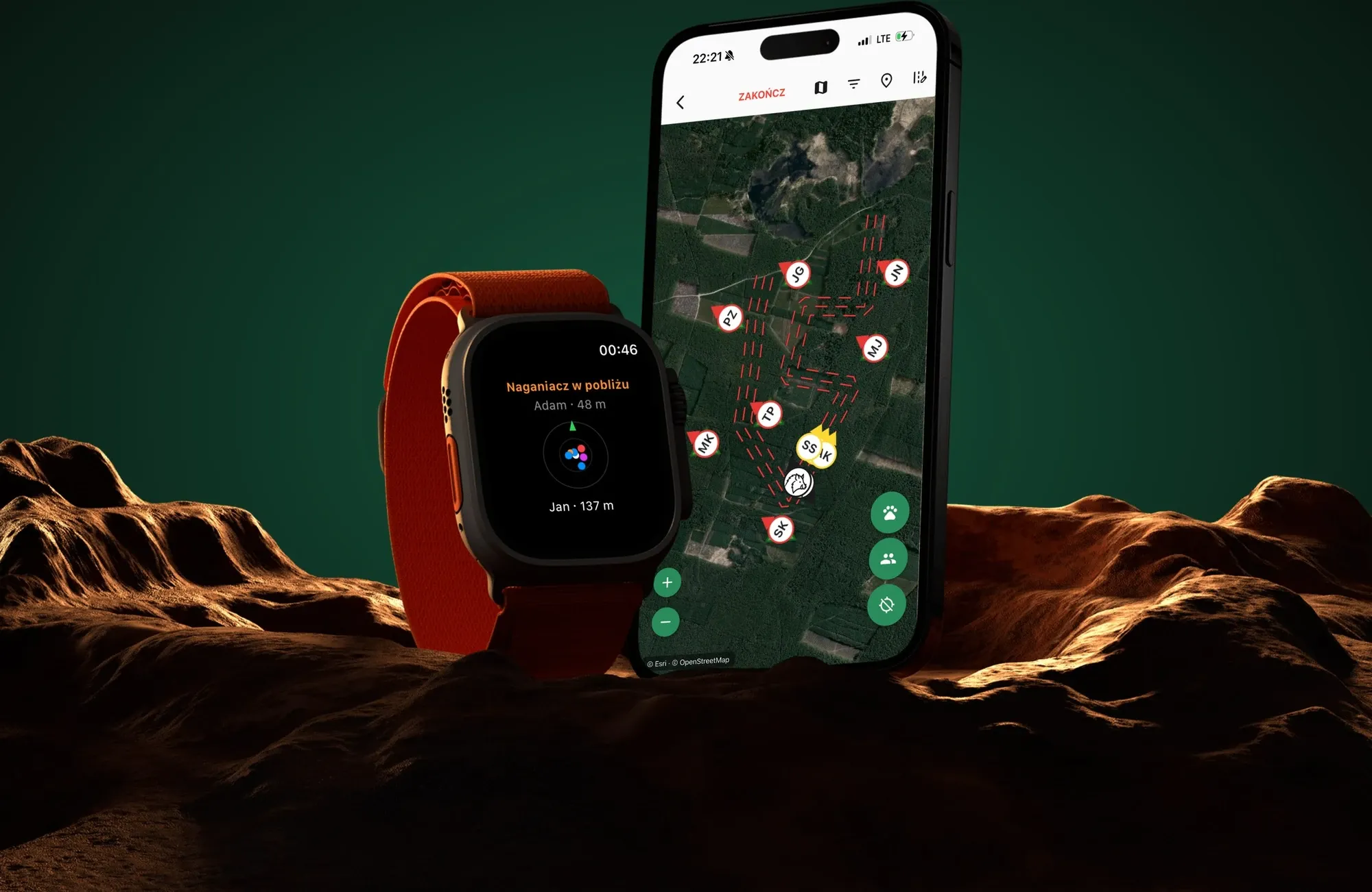 Aplikacja naganiacze.app na Apple Watch — kompas i alert