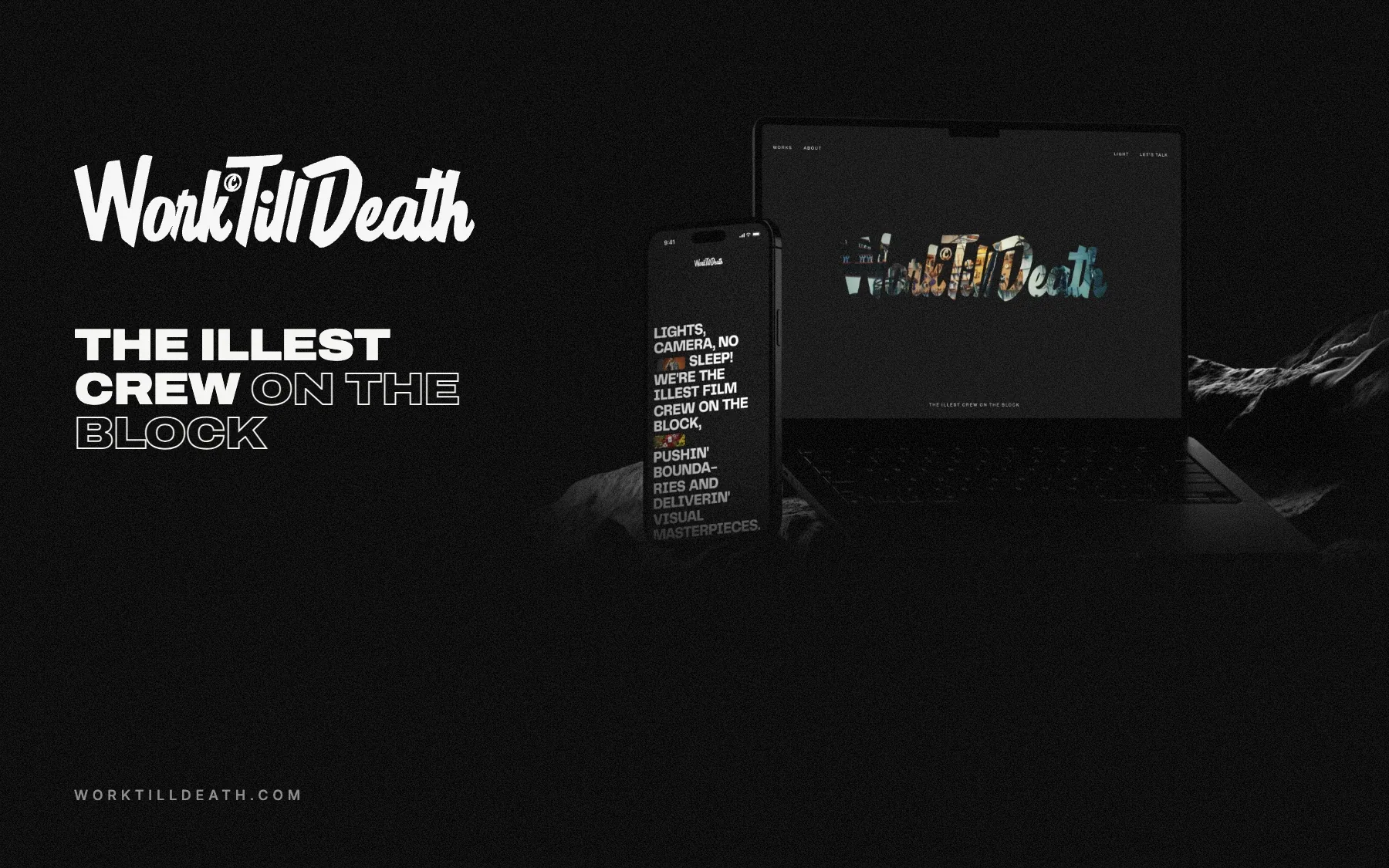 Work Till Death — strona na laptopie i telefonie