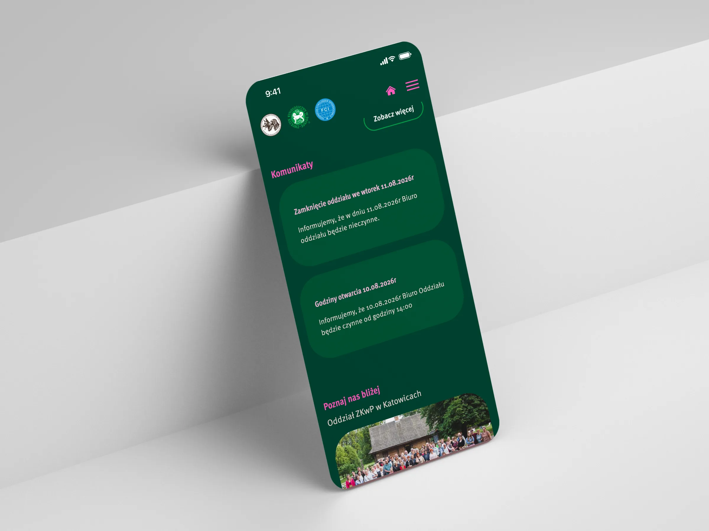 Komunikaty oddziału na telefonie